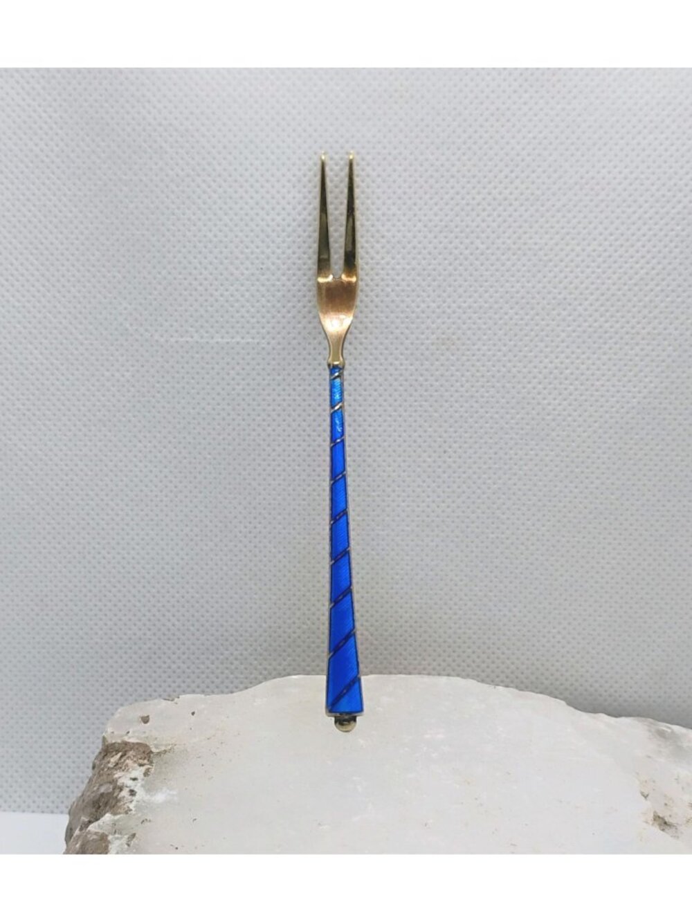 Egon Lauridsen Denmark Sterling Guilloché Enamel Cocktail Fork Brooch 4.25"